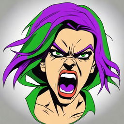 Create an image of an extremely angry woman with an open mouth as if she is yelling