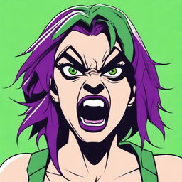 Create an image of an extremely angry woman with an open mouth as if she is yelling