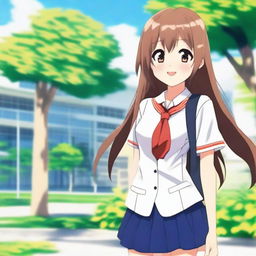 Create an image of Akari Watanabe, a character with a cheerful and friendly demeanor