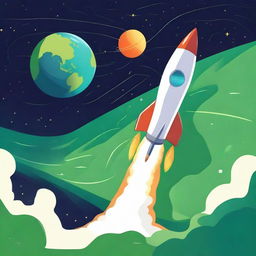 Create an artistic movie poster featuring a rocket with three boosters launching into space