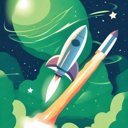 Create an artistic movie poster featuring a rocket with three boosters launching into space