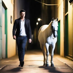 A tall male, 189cm in height, with blue eyes and slicked-back black hair, wearing South Sydney Rabbitohs merchandise