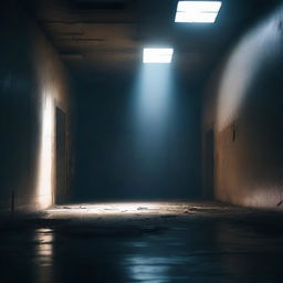 A mysterious and eerie scene featuring an SCP (Secure, Contain, Protect) entity in a dark, abandoned facility