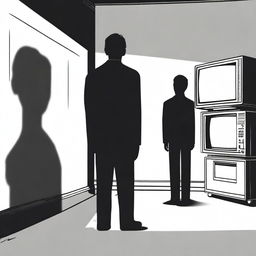 A mysterious and intriguing scene featuring O5-10, a member of the SCP Foundation's O5 Council, watching an old-fashioned television set