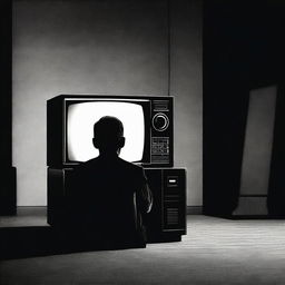 A mysterious and intriguing scene featuring O5-10, a member of the SCP Foundation's O5 Council, watching an old-fashioned television set