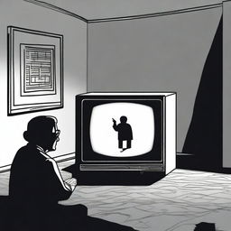 A mysterious and intriguing scene featuring O5-10, a member of the SCP Foundation's O5 Council, watching an old-fashioned television set