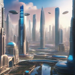 A futuristic and grandiose cityscape in the year 2083