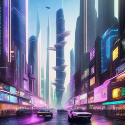 A futuristic and grandiose cityscape in the year 2083