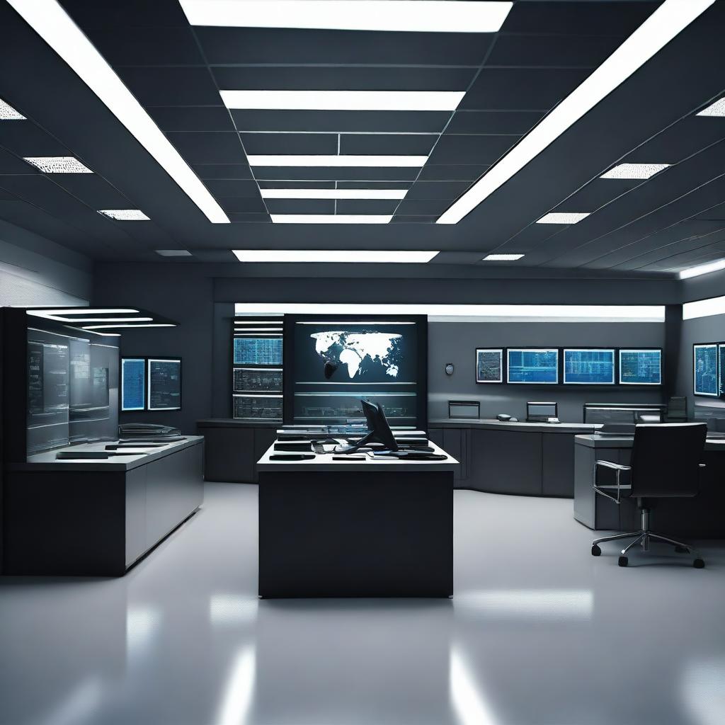 A high-tech and sleek office of an elite intelligence agency