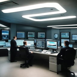 A high-tech and sleek office of an elite intelligence agency