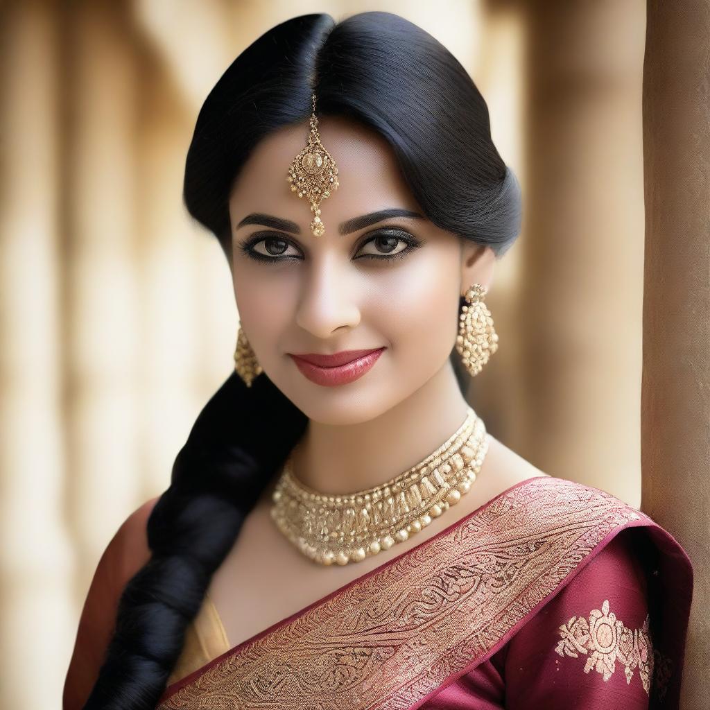 A beautiful Indian woman wearing a traditional saree with a blouse