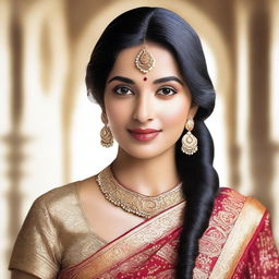 A beautiful Indian woman wearing a traditional saree with a blouse