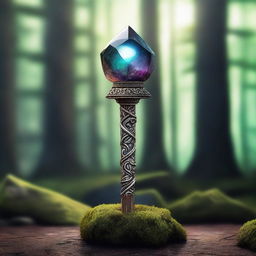 A magical stone scepter, human height, with a floating stone on top