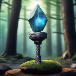 A magical stone scepter, human height, with a floating stone on top