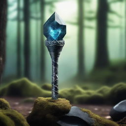 A magical stone scepter, human height, with a floating stone on top