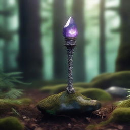 A magical stone scepter, human height, with a floating stone on top