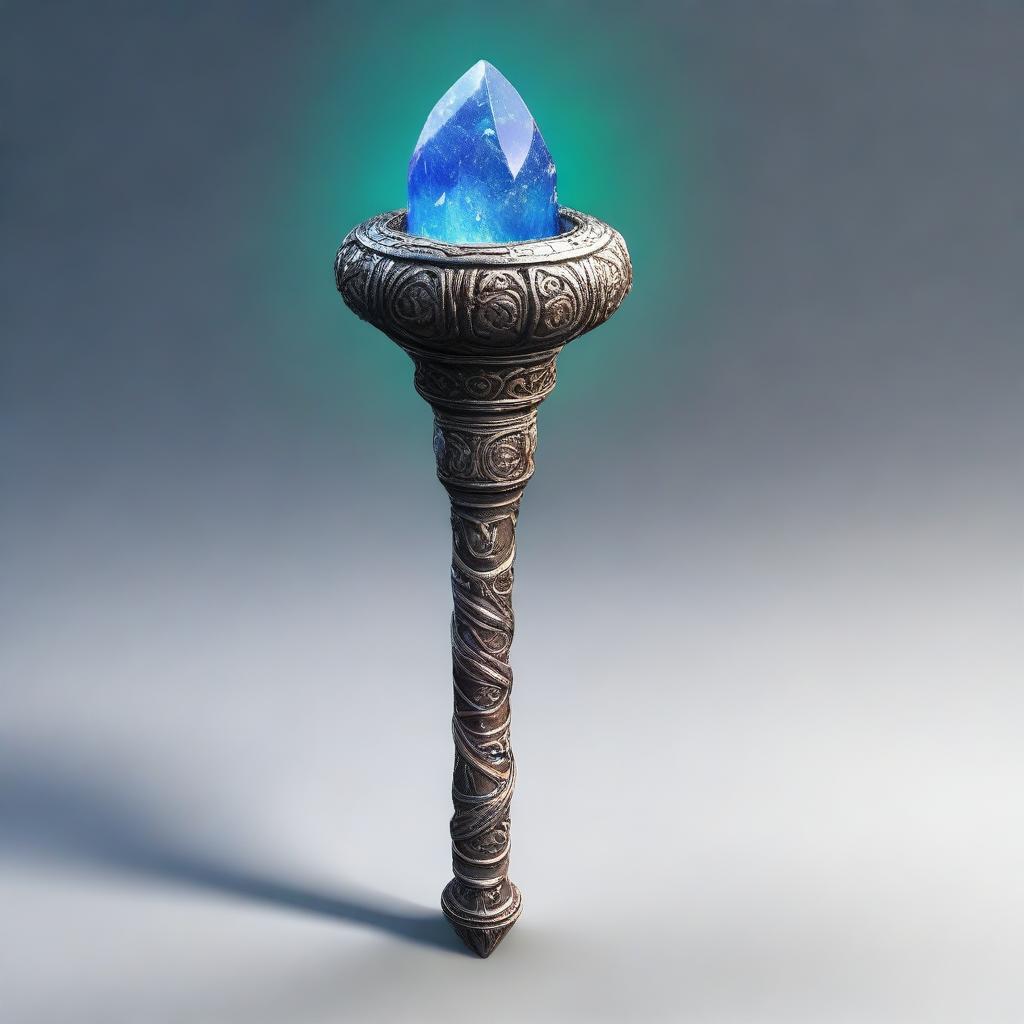 A magical stone scepter with a floating stone on top, designed in a Dungeons & Dragons style