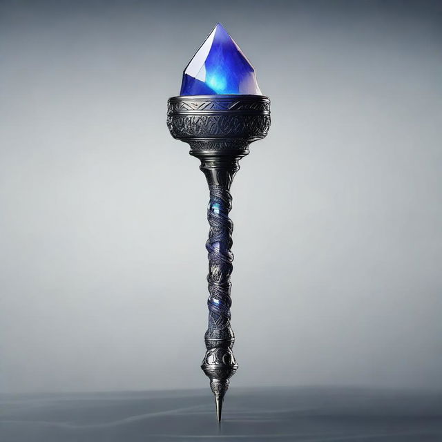 A magical stone scepter with a floating stone on top, designed in a Dungeons & Dragons style