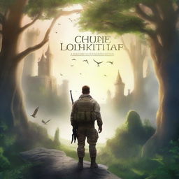 Create a book cover for a story about an American soldier who finds himself in a fantasy world