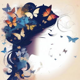 A woman in profile with floral patterns and butterflies emerging from her hair and clothing, symbolizing metamorphosis and newfound freedom