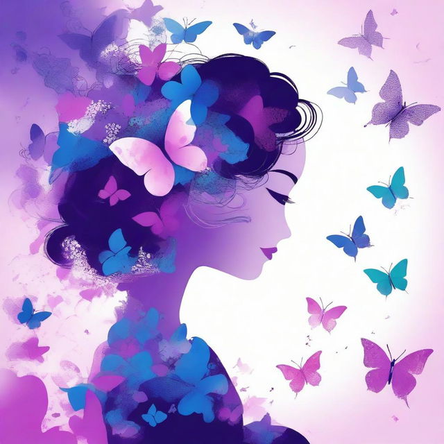 A woman in profile with floral patterns and butterflies emerging from her hair and clothing, symbolizing metamorphosis and newfound freedom