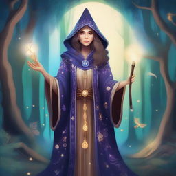 A detailed illustration of a female wizard inspired by Merlin