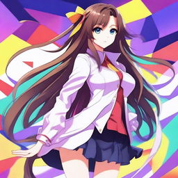 A beautiful anime girl with long flowing hair, big expressive eyes, and a stylish outfit