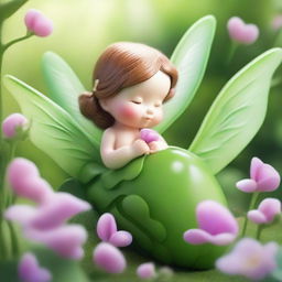 A whimsical and heartwarming scene featuring a female character resembling a sweet pea pod