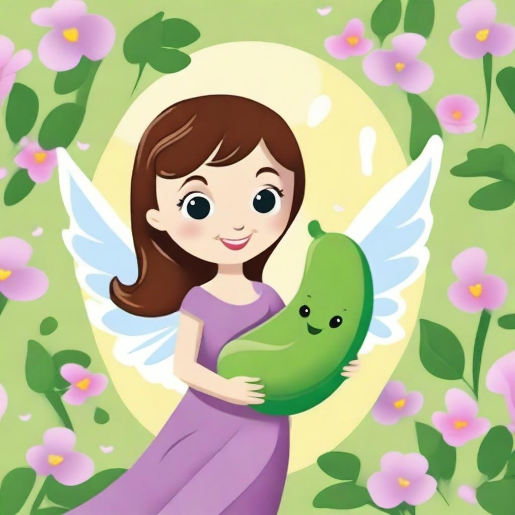 Create a cartoon image of a female character that resembles a sweet pea pod