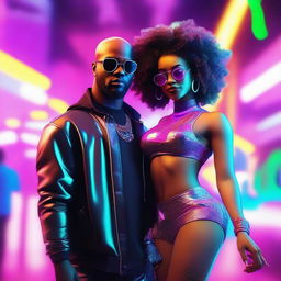 A bald black woman and a black man with curly hair, both with an electronic and party vibe