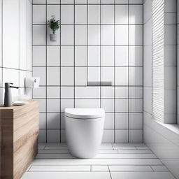 A clean, modern toilet with a sleek design, placed in a well-lit bathroom with white tiles and minimalistic decor