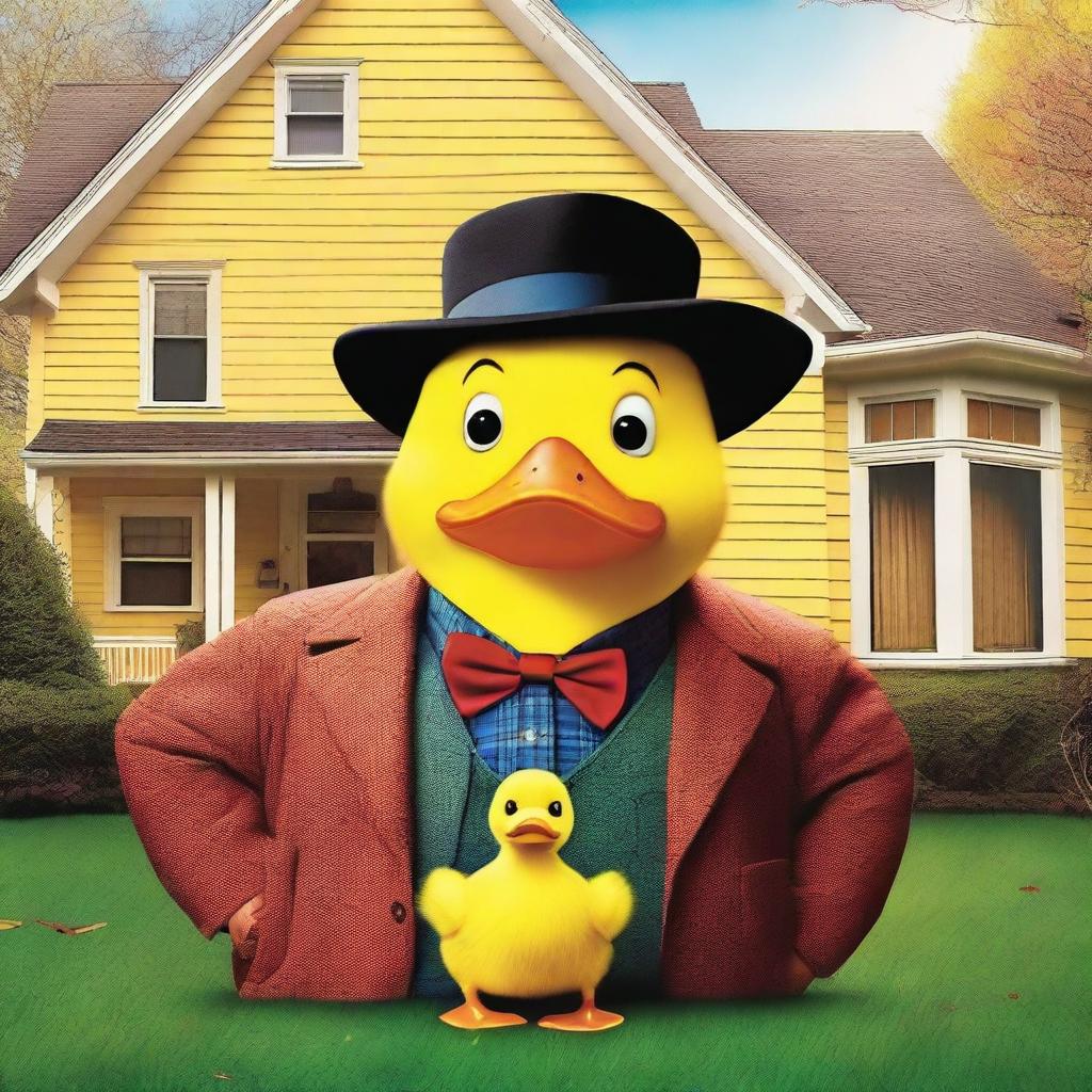 A movie poster for the film 'Uncle Buck' but with the main character replaced by a yellow duck