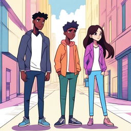 An animated scene depicting a love triangle involving one female character and two male characters