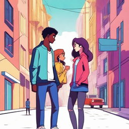 An animated scene depicting a love triangle involving one female character and two male characters