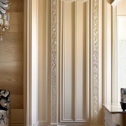 An interior room featuring meticulously detailed wall trim design that adds elegance to the structure.