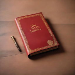 A cover photo featuring an eerie background with a red book with golden engraving on a brown table