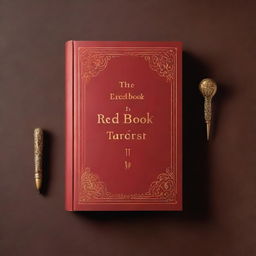 A cover photo featuring an eerie background with a red book with golden engraving on a brown table