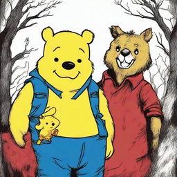 A horror movie poster for a film titled 'Winnie-The-Pooh: Blood And Honey 2' showing a grown-up evil Pooh, Piglet, Owl, and Tigger