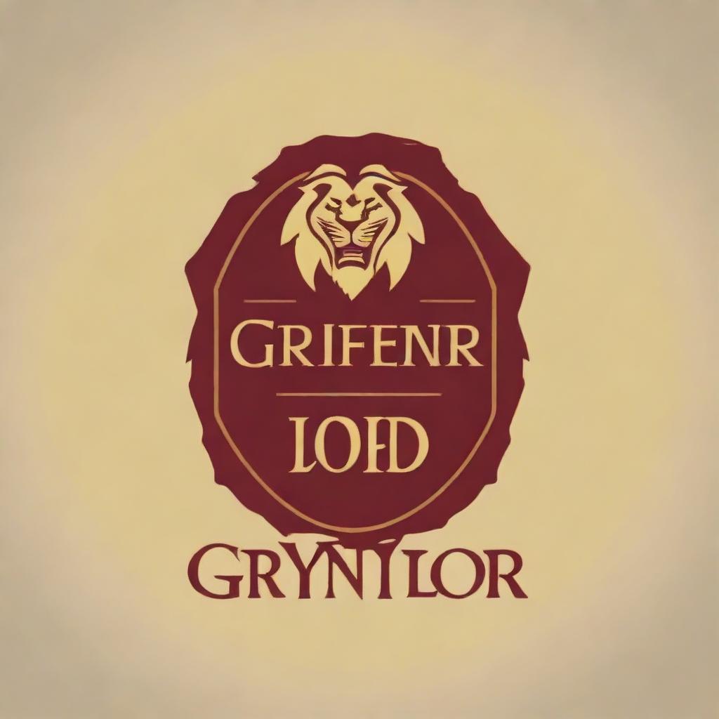 A logo with the name 'Gryffindor Lord' in golden letters, set against a background featuring a majestic lion