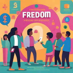 A vibrant and engaging book cover that illustrates the concept of financial freedom for young adults