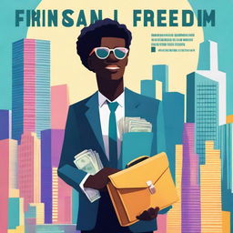 A vibrant and motivational book cover titled 'Financial Freedom for Young Adults'