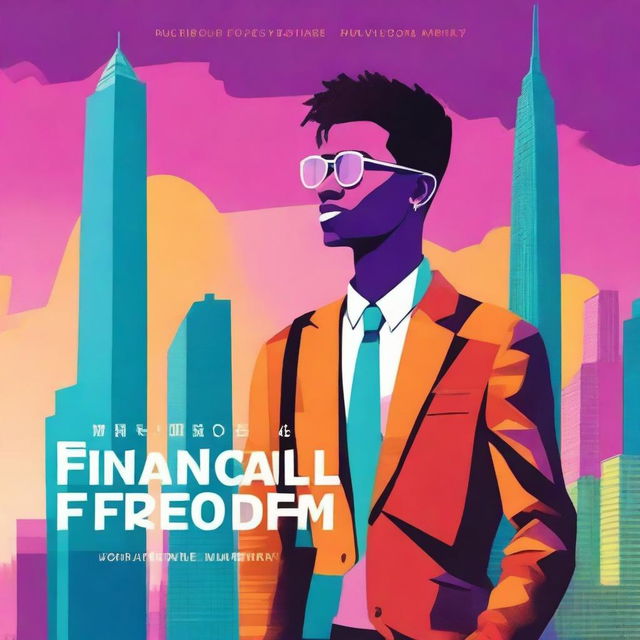 A vibrant and motivational book cover titled 'Financial Freedom for Young Adults'