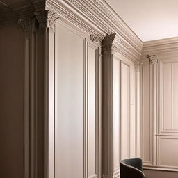 An interior room featuring meticulously detailed wall trim design that adds elegance to the structure.