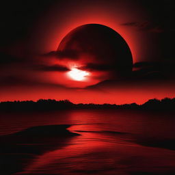 A bright red sun being engulfed by a black shadow