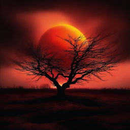 A bright red sun being engulfed by a black shadow