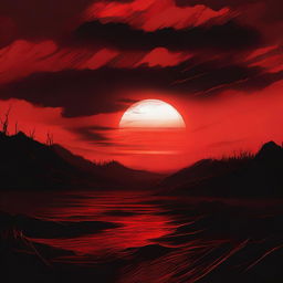 A bright red sun being engulfed by a black shadow