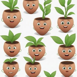 Conceptualize a group of animated, talking seeds. Each seed has distinct facial expressions and they're actively engaged in a lively discussion, sharing tales of their future growth and dreams of the plants they aspire to become.