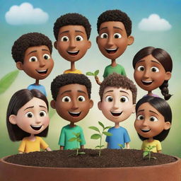 Conceptualize a group of animated, talking seeds. Each seed has distinct facial expressions and they're actively engaged in a lively discussion, sharing tales of their future growth and dreams of the plants they aspire to become.