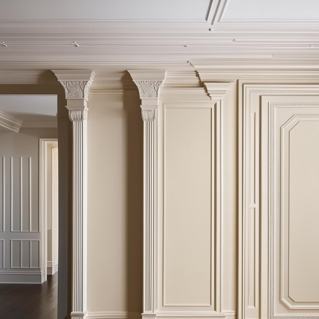 An interior room featuring meticulously detailed wall trim design that adds elegance to the structure.