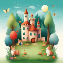 Create an image inspired by the book 'Kinder- und Hausmärchen' featuring classic fairy tale elements such as enchanted forests, magical creatures, and whimsical castles